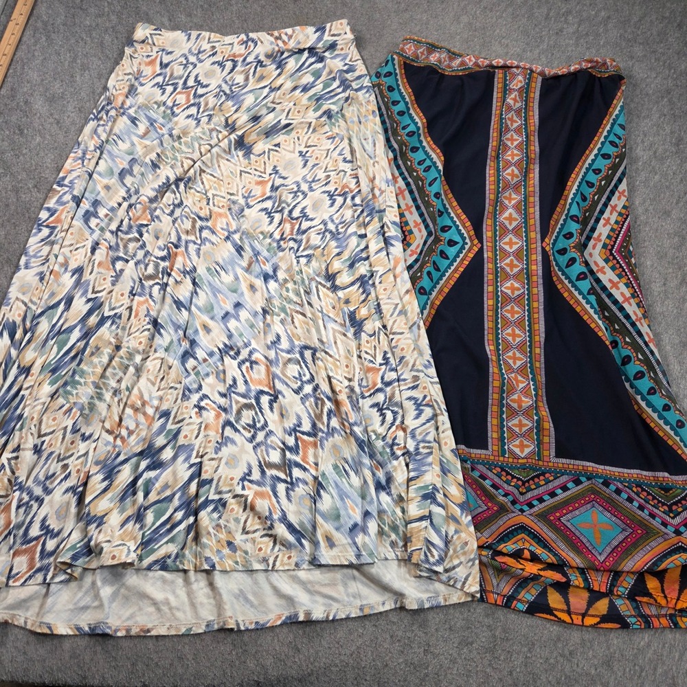Chicos Maxi Skirt Bundle Set Womens Size 1 Medium Geometric Ikat Boho Print - Picture 2 of 6
